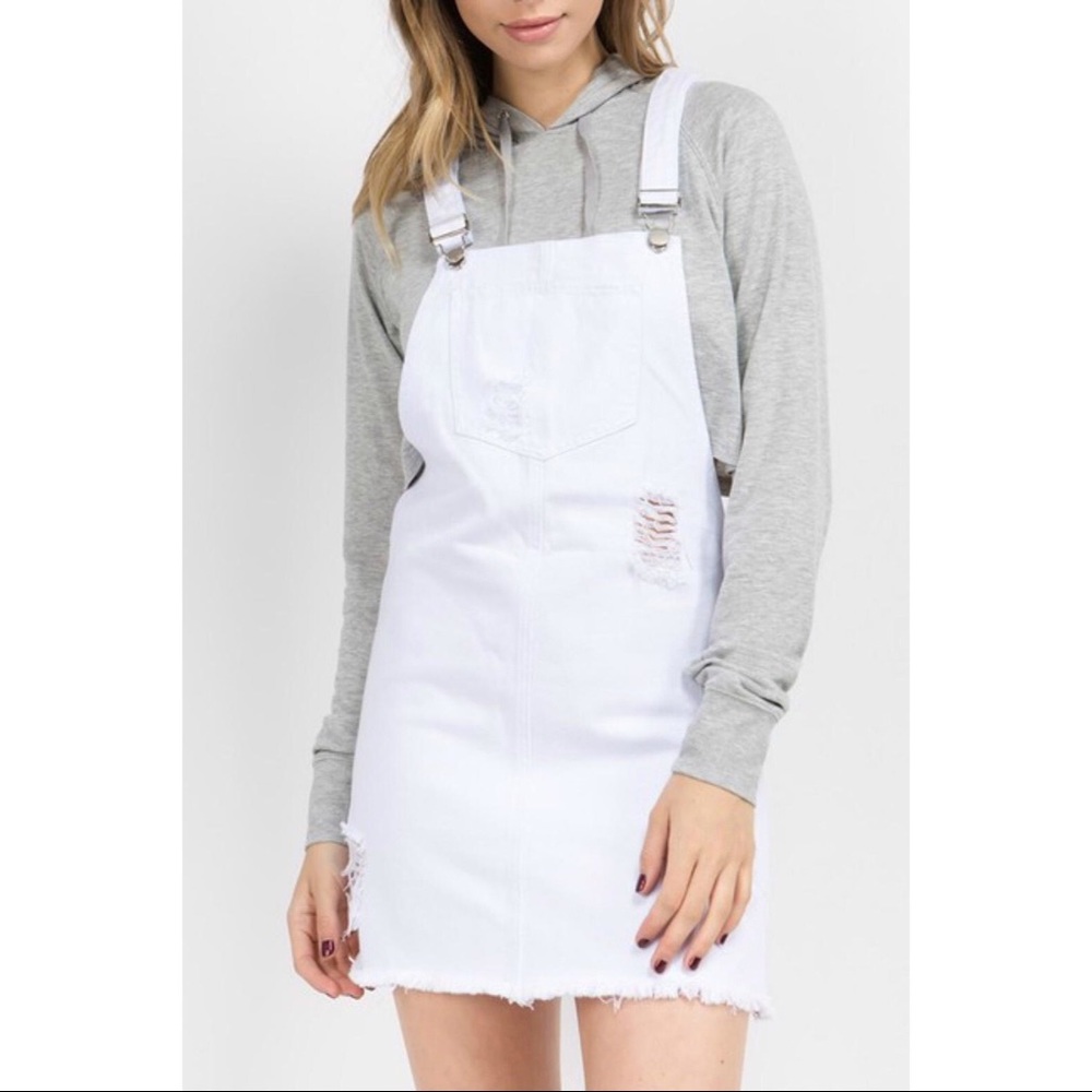White Overalls Denim Dress